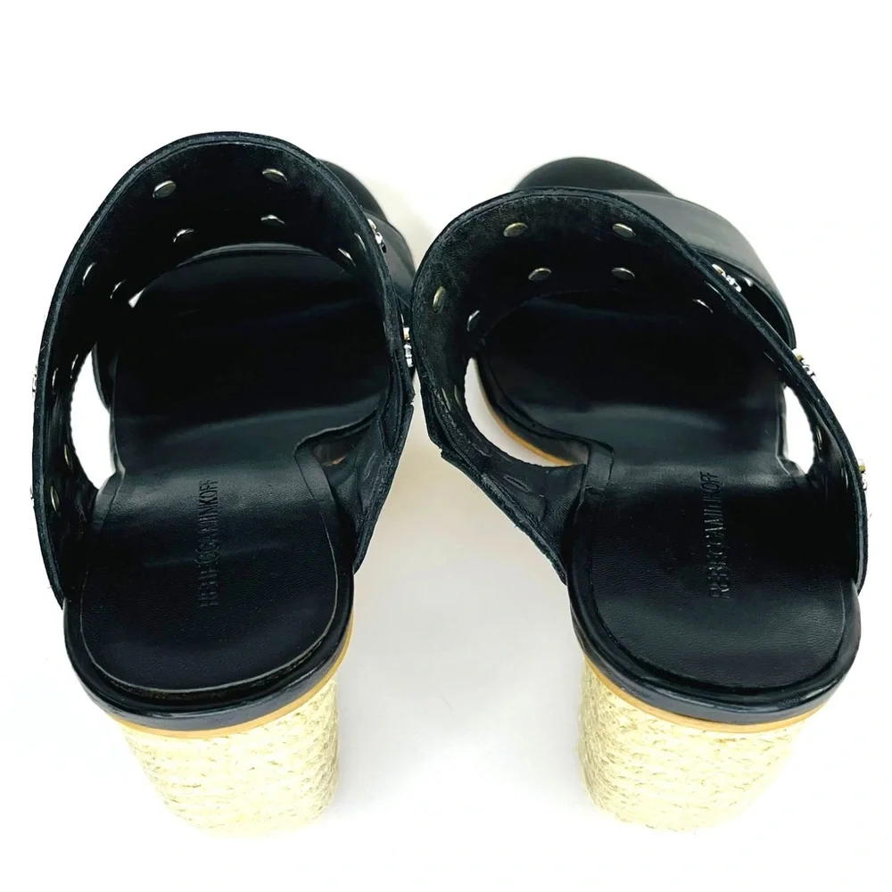 Rebecca Minkoff Black Leather Emily Studded Espadrille Sandals Size 9 - Picture 6 of 7
